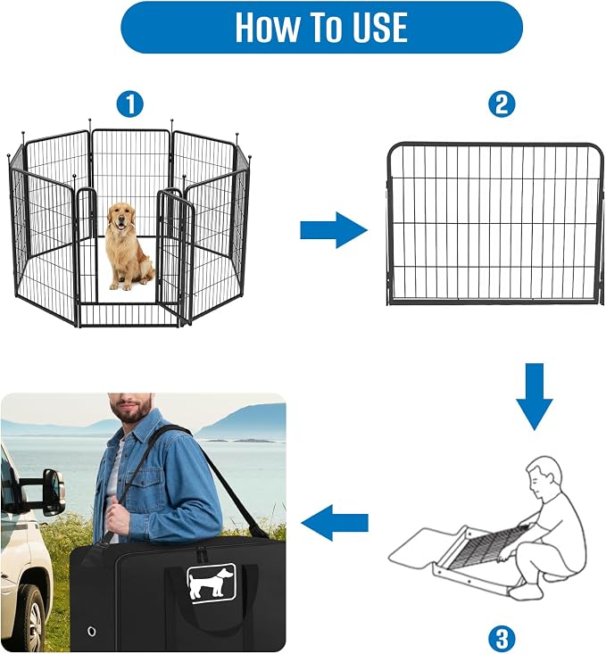SIRUITON Thick 600D Dog Playpen Storage Bag Fits 40" H 8 Panels & 9 Stakes | Dog Fence Travel Bag Suitable for Foldable Exercise Pet Playpen with Reinforced Double Handles & Two external pockets.