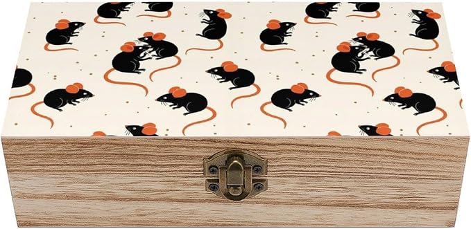 Wooden Keepsake Box for Memories Decorative Memory Boxes with Lid, Cute Rat | Gift Crafts Organizer, Wood Storage Container, Party Favor Decor, 9.2"x5.5"x3.9"