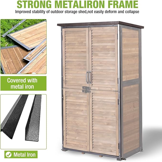 Outdoor Storage Shed with Adjustable Shelfs Tool Cabinet with Floor,Wooden Garden Shed for Backyard, Lawn, Patio Utility