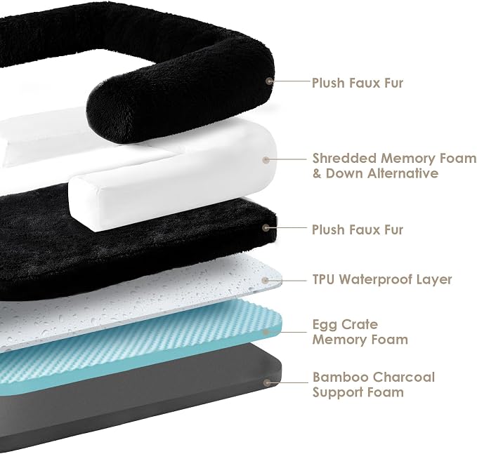 EHEYCIGA Foldable XXL Dog Bed for Large Sized Dog - 54x38x7.5, Black | Faux Fur Fluffy Pet Couch Bed, Orthopedic Calming Memory Foam Big Pet Bed, Washable Pet Sofa Bed with Non-Slip Bottom