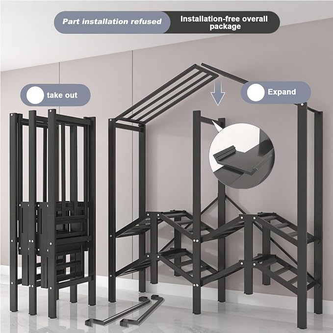 FPIGSHS Portable Wardrobe Closet Rack,1100lbs,Heavy-Duty Foldable Garment Rack With Cover，Freestanding Clothes Organizer System,enclosed Curtain Armoires For Hanging Clothes For Bedroom
