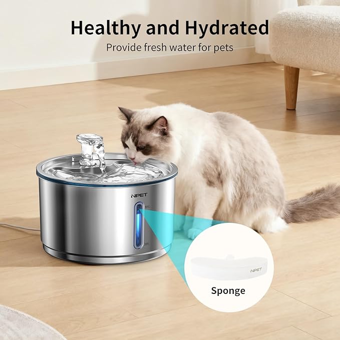 NPET Upgraded Design 4 Pack Replacement Filters for WF050/WF100 Cat Fountain and WF210 Stainless Steel Pet Water Dispenser