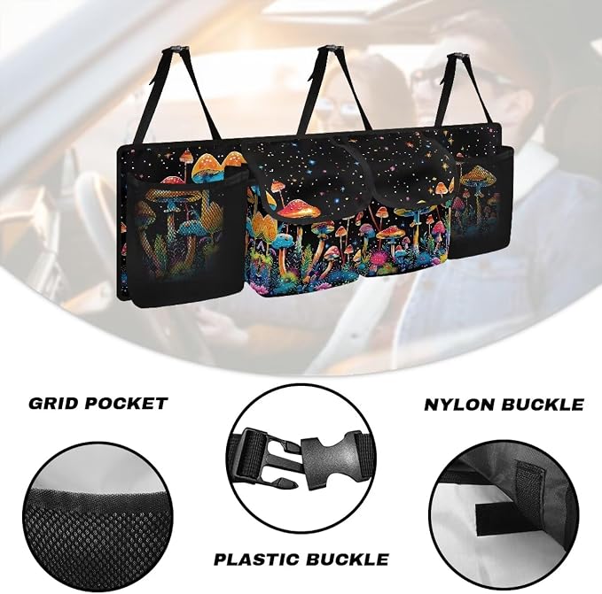 Mushroom Design Hanging Car Trunk Organizer Collapsible Car Back Seat Storage Bag Auto Cargo Bags with 4 Large Pockets Universal Automotive Interior Accessories