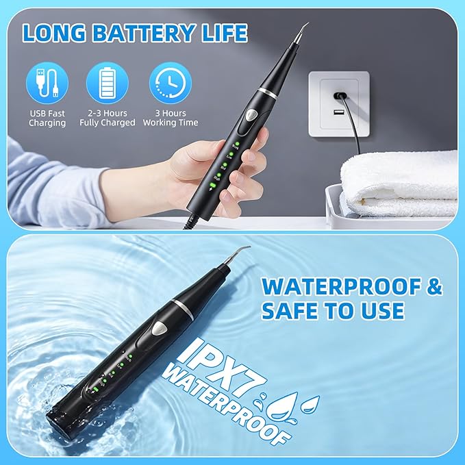 Plaque Remover for Teeth, Pet Ultrasonic Cleaner, Dog Plaque and Tartar Remover with LED Light, Dog Teeth Cleaning Dental Care Kit for Tartar and Stains, Suitable for Dogs and Cats (Black-1)