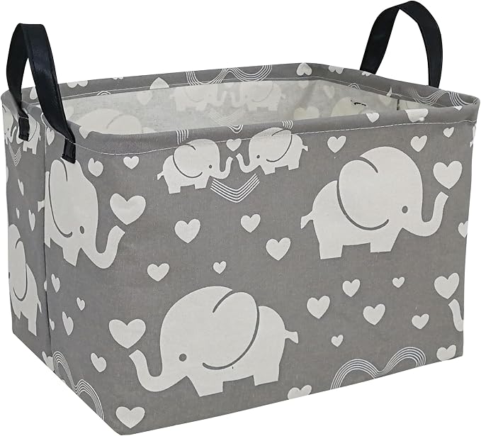 Storage Basket Home Shelf Basket Kids Organizer Box Clothes Laundry Hamper Nursery Bin Gift Laundry Basket with Handles for Home (love elephant)