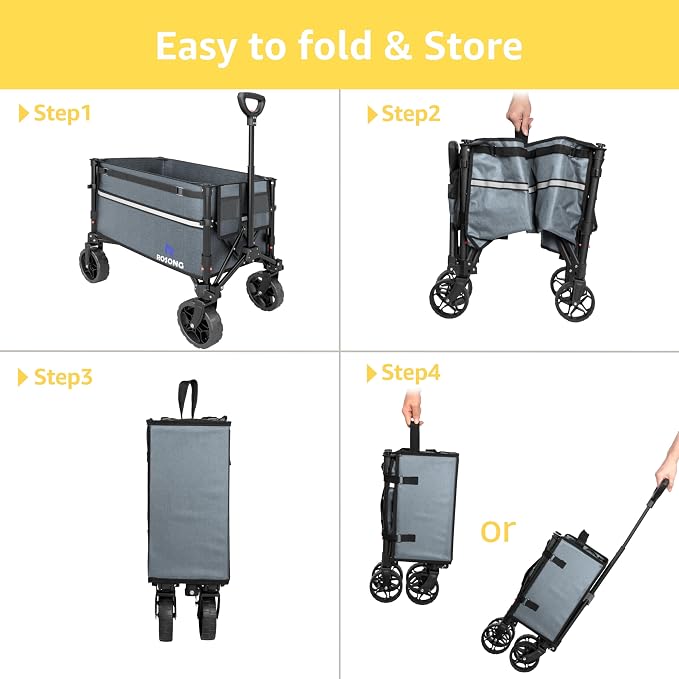 ROSONG Collapsible Wagon Cart with Wheels Foldable - Folding Utility Heavy Duty Wagons Carts for Grocery Sports Garden Shopping Camping Grey