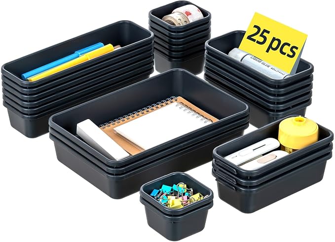 Kutesna 25 PCS Interlocking Desk Drawer Organizer Separator for Office,Bathroom,Kitchen,Makeup,Tool（4 Sizes） (Pack of 2)
