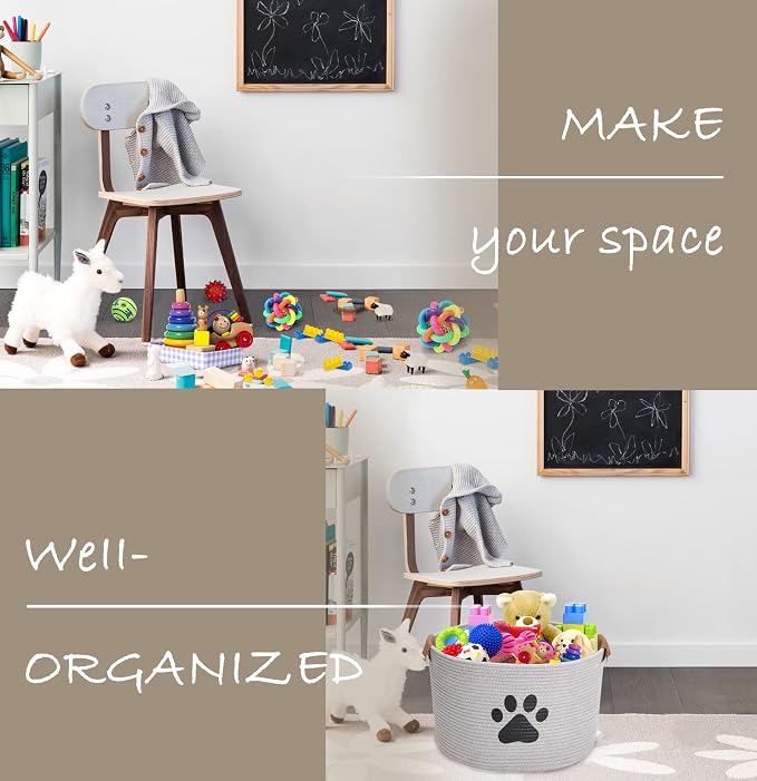 Morezi Dog toy bin pet cat toy box baskets in large suff storage - Perfect for collect toys, grooming stuff, closthing, diapers for Living Room, Playroom, Closet, Home - Gray