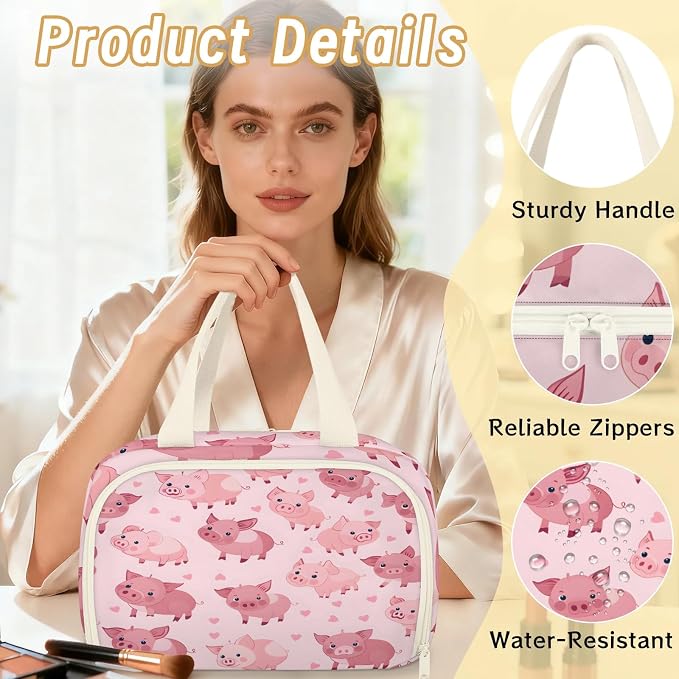 Pig Pinks Travel Toiletry Bag with Handle | Wet & Dry Separation, Full-Size Bottle Friendly, Leak-Proof, Waterproof, Easy to Clean, for Travel, Gym, Home