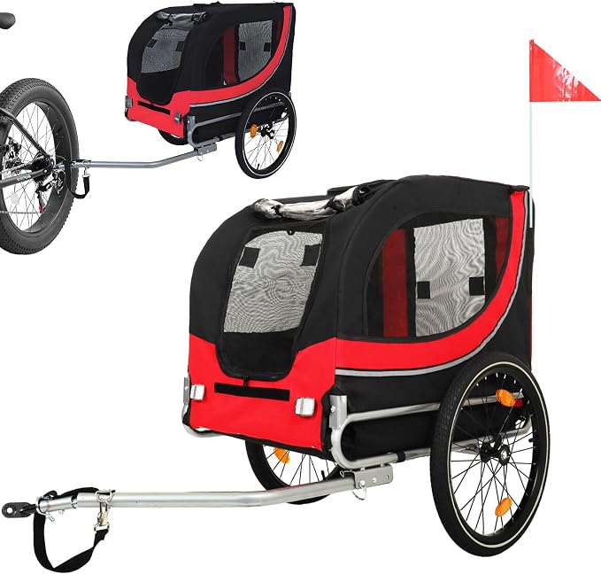 Large Dog Bike Trailer with 18.9" Wheels - 120LB Capacity Dog Trailer for Bike, Foldable Pet Bike Trailer for All-Terrain Cycling, Jogging & Camping