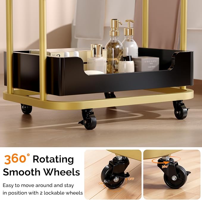 OmySalon Salon Trolley Cart, Hair Styling Station with 3 Trays & 1 Drawer, 2 Lockable Wheels, Esthetician Cart Mobile Storage Cabinet for Beauty Spa Barbershop, Black