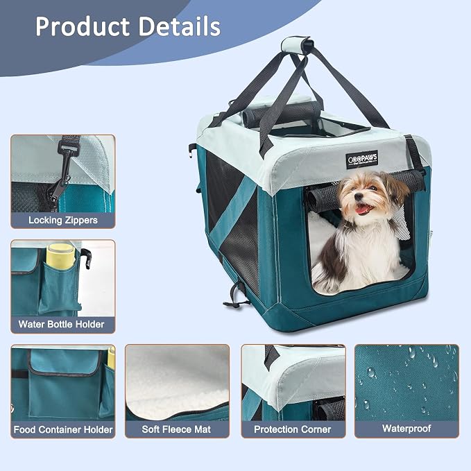 Jespet 3 Door Soft Dog Crates Kennel for Pets, Folding Travel Pet Carrier | 3 Mesh Doors 24'' Dog House, Large Pocket, Easy to Install, Steel Frame, Removable Crate Pad, For Indoor & Outdoor