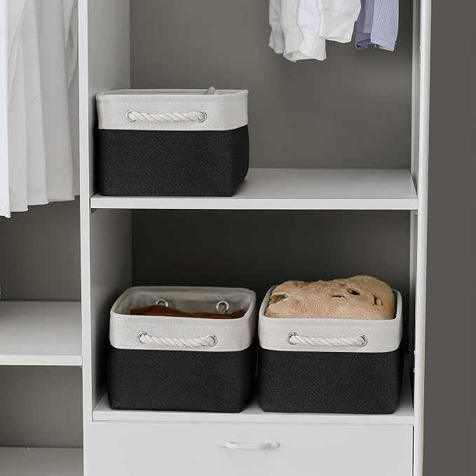 Storage Basket for Organizing - 3 Pack 13.8x9.8x6.7 inch Medium Collapsible Storage Bin for Shelves with Handles Organizer Closet Cubes Cloth Gift Toy (White & Black)