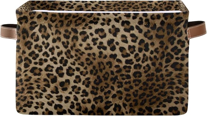 Leopard Print Vintage Storage Basket Collapsible Storage Cube Basket Bins
