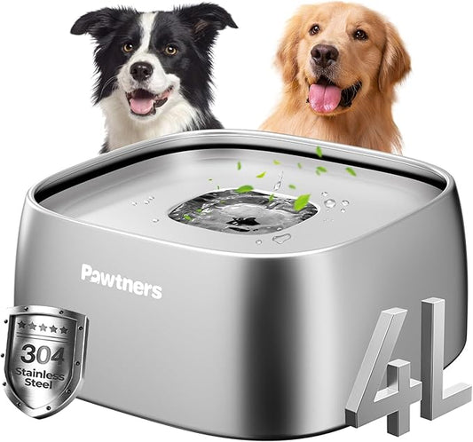 Pawtners All Stainless Steel Dog Water Bowl No Spill,135oz Anti-Splash Dog Bowl with Non-Slip Base, Spill Proof for Medium Large Messy Drinkers, Slow Drinking, Slobber Stopper,Easy to Clean