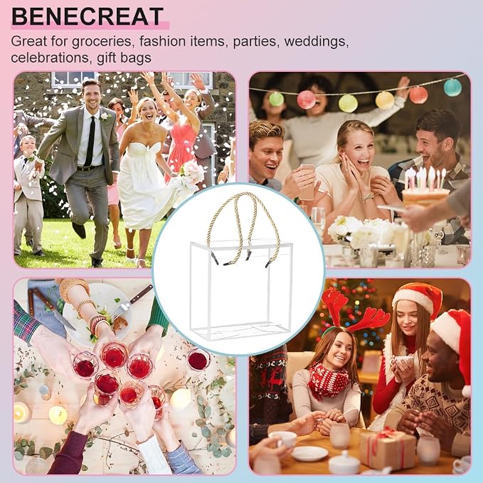 BENECREAT 20-Pack Transparent Favor Boxes, 5.5x5.5x3inch PET Plastic Gift Boxes with White Border, Durable Rectangle Party Box for Weddings Birthdays Parties