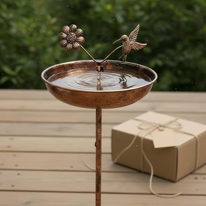 Bronze Bird Bath Basin Feeder Stand Wrought Iron Outdoor Bowl Pedestal with Flower Accents for Birds to Drink Bathe and Gather Suitable for backyards patios lawns and Flower beds