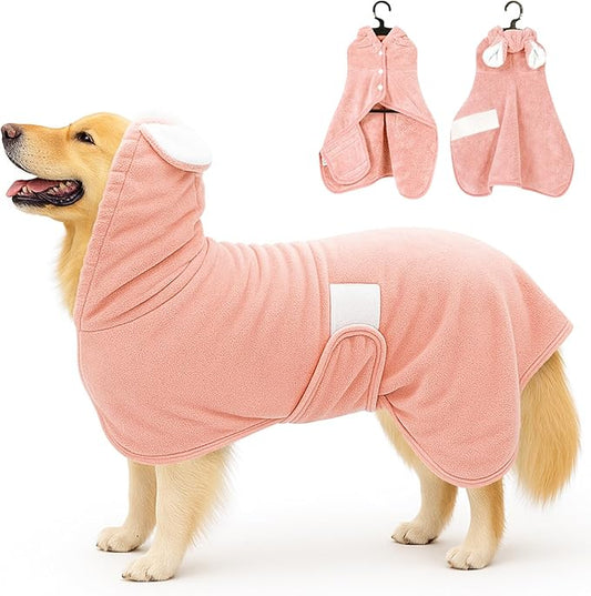 Pet Bathrobe Towel Dog Cat Drying Coat Super Absorbent Cute Dogs Bath Towel Hooded Robe Adjustable Collar & Belly Strap for XSmall to XLarge Pets (Coralpink, X-Large)