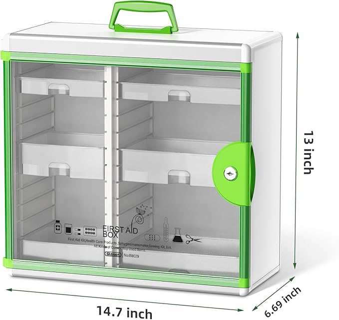 Lockable Medicine Cabinet with 6 Removable Trays, Wall Mounted & Portable Locking Medicine Cabinet Organizer with Key Lock for Home, Bathroom, Office - Aluminum Frame(15.63 * 6.5 * 15.43Inch)