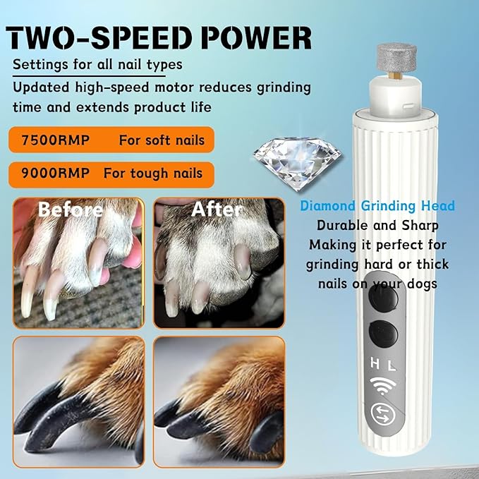 Dog Nail Trimmers and Dog Nail Grinder with 6 Lights, Quiet Dogs Grooming Kit with Cat Paw Clipper & Pet Paw File, Cordless Cat Nail Trimmer & Pet Nail Grinder for Large Medium Small Dog's Paw