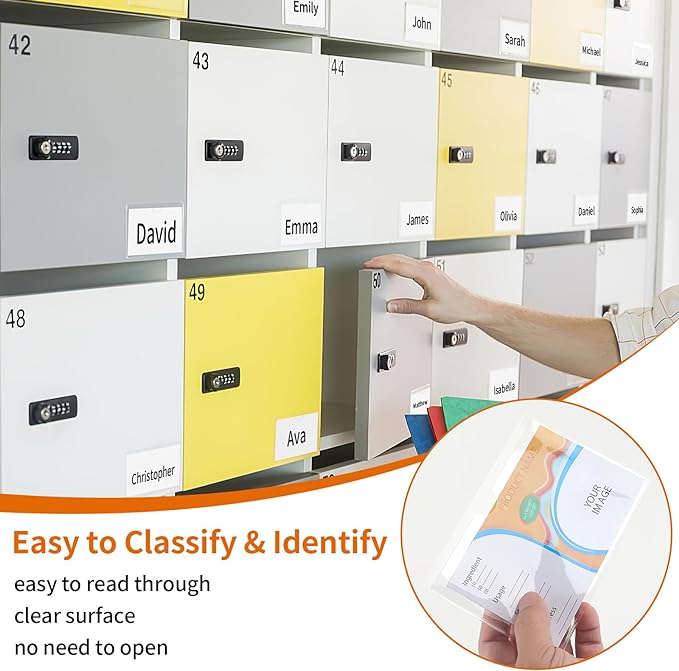 44 Pcs Storage Bin Labels, 4×6 in Index Card Holder, Clear Adhesive Pockets | Strong Adhesive, Waterproof & Clear, Removable with No Residue, for Tote Bin Box Drawer, Library Classroom Organization