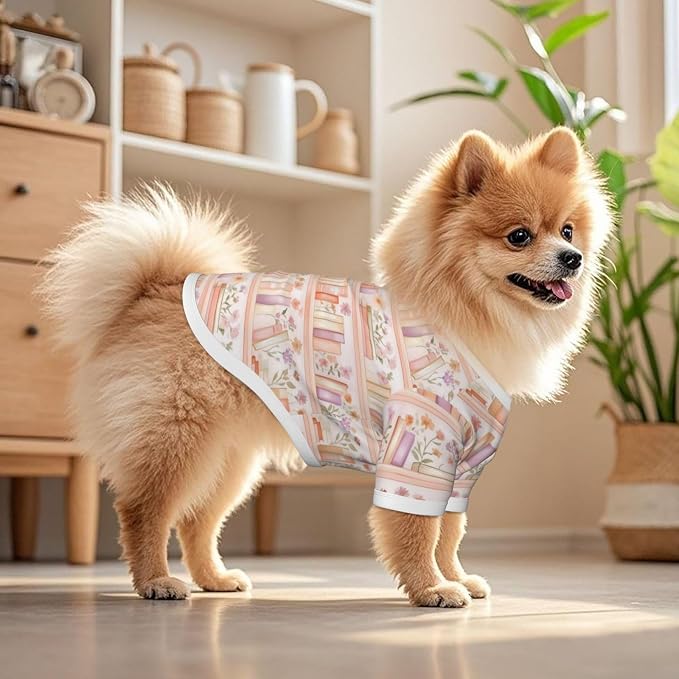 Bookshelf Dog T Shirt Dogs Cats Cotton Shirts Short Sleeve Clothes Soft Stretchy Pet Costume Doggy Outfit Pullover Jumper Puppy Sweatshirt Medium