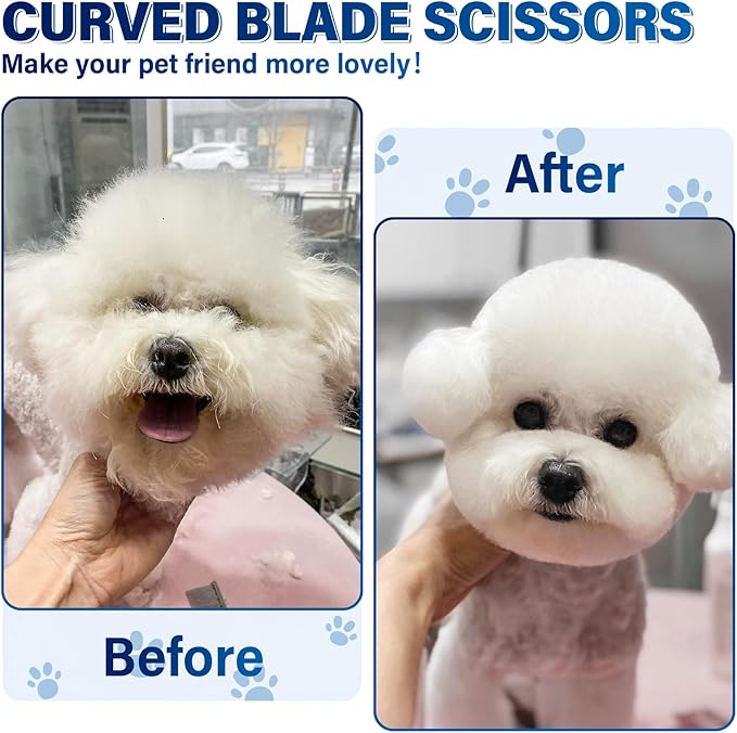 JASON 7" Curved Chunker - Ergonomic Dog Grooming Scissors - Silver - 440C Stainless Steel - Professional Dog Shears For Groomer (21-Teeth)