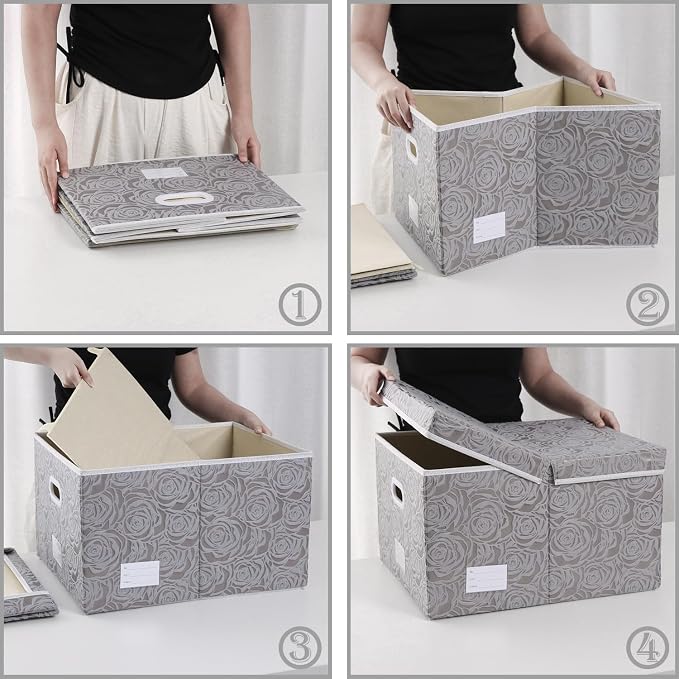 Extra Large Collapsible Storage Cubes with Lids Fabric Decorative Storage Bins Boxes Organizer Baskets with Cover Handles for Bedroom Closet Living Room 19.6x15.7x11.8 Inch 3 Pack
