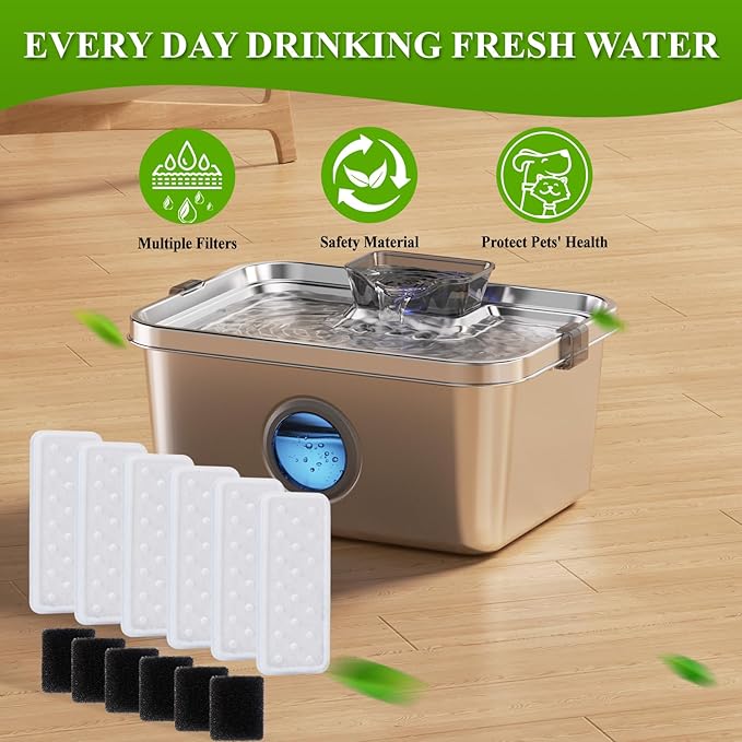 PETIMI Accessories Set (Replacement Filter & Water Pump Sponge) for Pet Water Fountain- 6 pcs Packed Filters & 6 pcs Packed Sponges, Only Suitable for PETIMI Pet Water Fountain (Model PF-SS-01/02/03)