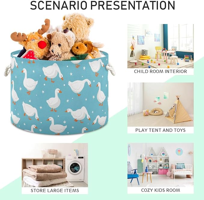 DOMIKING Large Storage Basket for Toys Ducks Blue Stars Storage Bin Box Kids Laundry Hamper for Nursery Laundry Hamper Books Home Decor