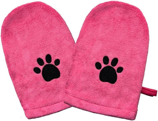 Penny & Niko Microfiber Pet Towel Mitts - Paw Cleaning and Drying Mitts/Gloves for Dogs and Cats (Pink, Standard - 2 Pack)