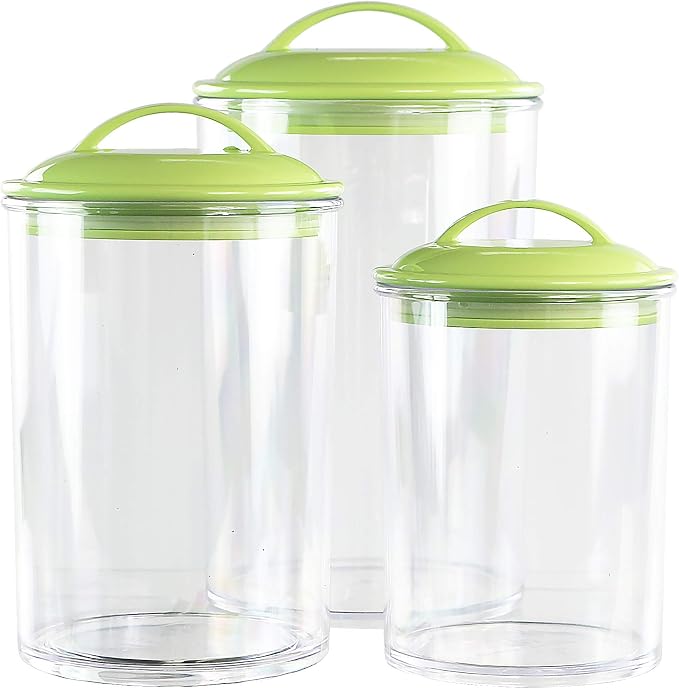 Food Storage Containers, BPA Free Airtight Canisters for Cereal, Pasta, Sugar, Coffee, Flour, Cookies, Loose Tea, for Kitchen Organization, Set of 3 by Reston Lloyd, Lime