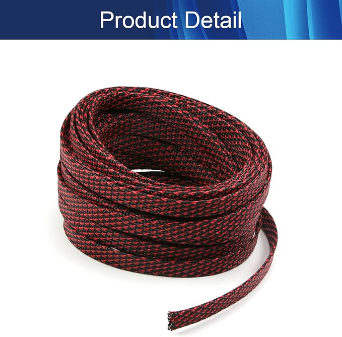 Jutagoss PET Expandable Braided Cable Sleeve, 32.8ft - 1/2 inch Black Red Cable Management Sleeve, Wire Loom Tube Cord Protector for USB Cable, Power Cord, Audio Video and More, 1Pc