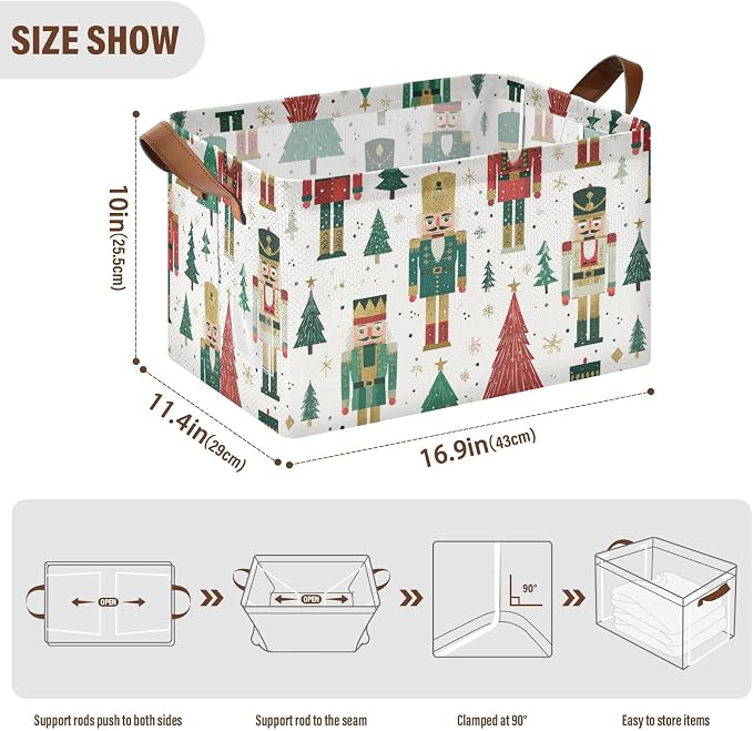 Cartoon Nutcrackers Christmas Storage Basket Foldable Cube Storage Bins with Handles&Label Waterproof Collapsible Organizer Box Bin Large Rectangle Decorative Baskets for Shelves Home Room Laundry