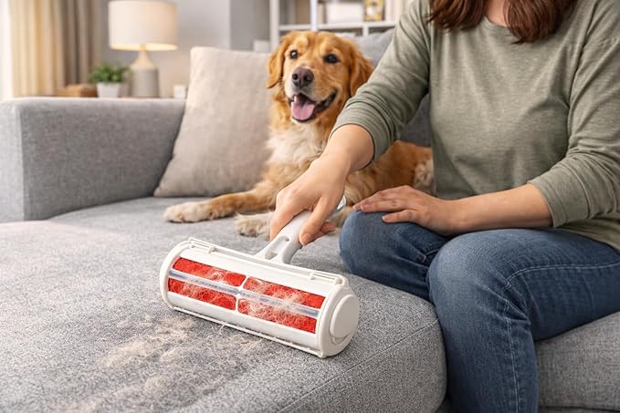 Pet Hair Remover – Reusable Lint Roller with Large Reservoir for Sofa, Carpet, Car Seat, and Clothing – Red