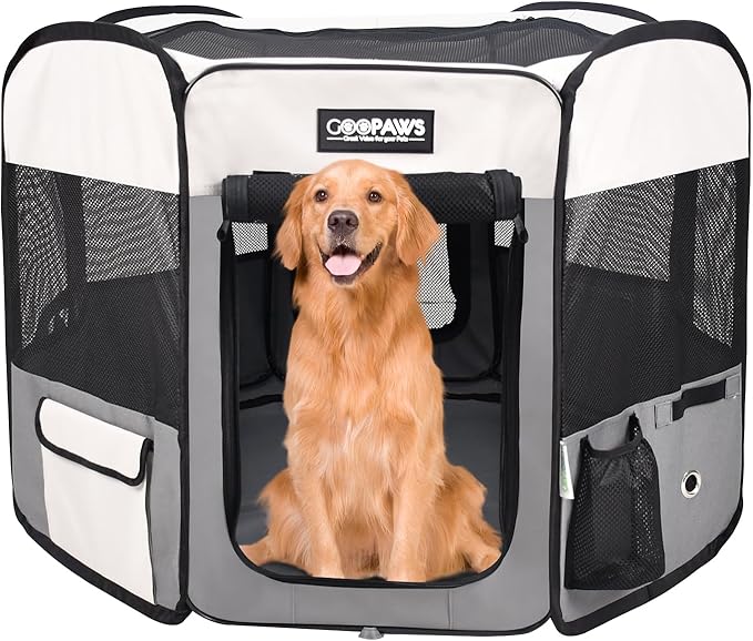 Jespet Soft Dog Playpen, Portable Pet Exercise Pen Kennel with Carry Bag | 2-Door, Easy to Fold, Ground Stakes, Zipper Locks, Large Storage Pocket, Washable Top Mesh Cover & Bottom Cover