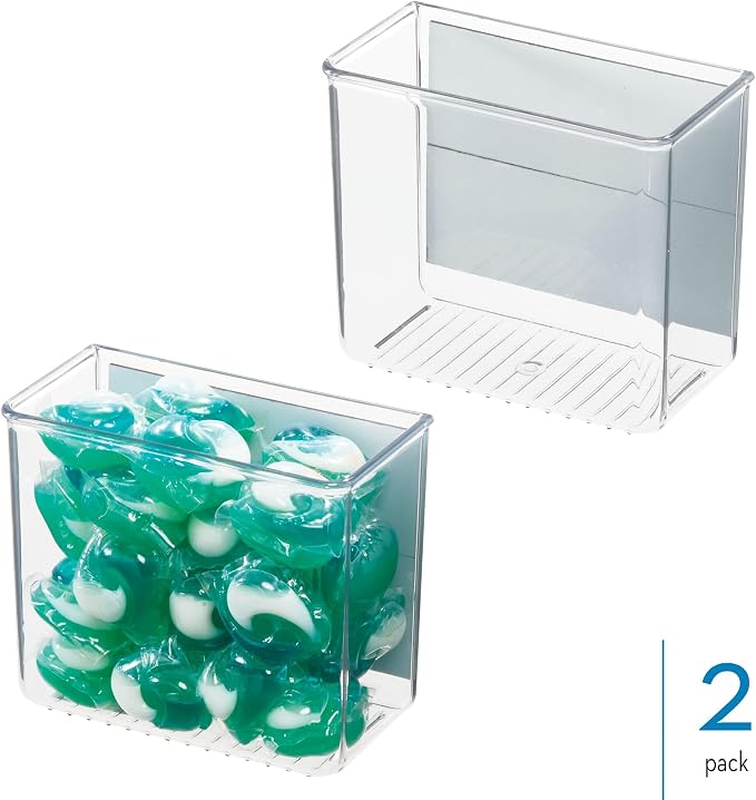 iDesign Magnetic Small Clear Plastic Organizer Bins, 2-Pack | Laundry Room Storage