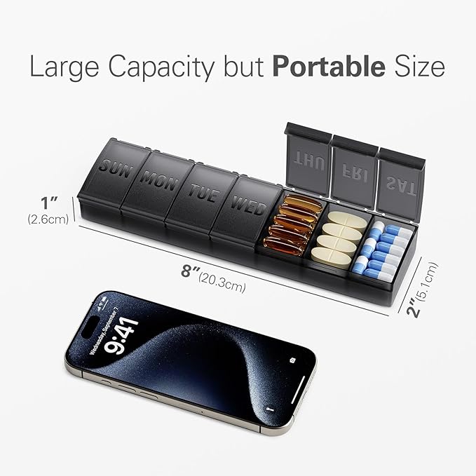 Barhon Pill Organizer Large, Weekly Medicine Pill Organizers, 7 Day Pills Box Case Travel for Big Vitamin Supplements Fish Oil, Light Purple