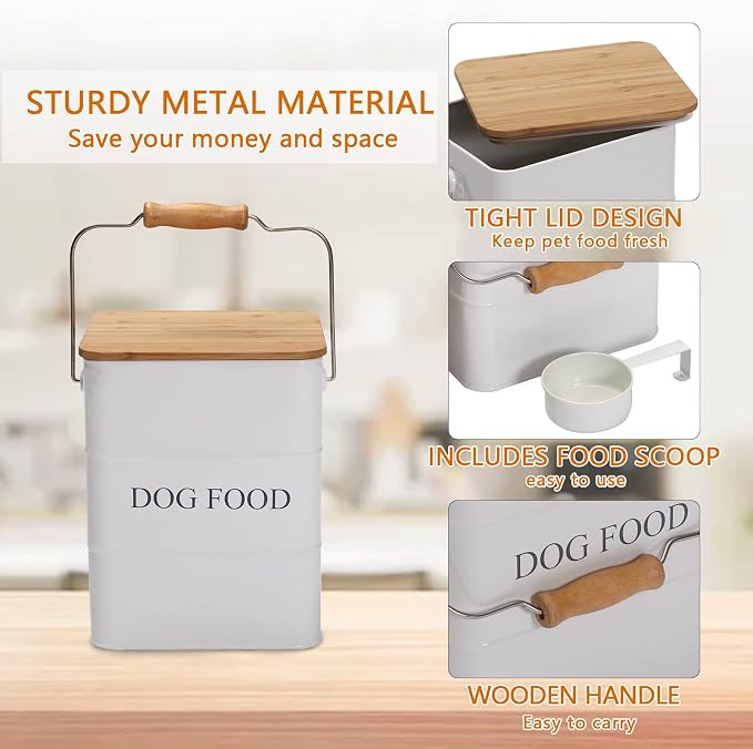 Farmhouse Dog Food Storage Container,6L Dog Food Canisters,Pet food Container Hold 5~6lbs Dog Food Treats,Airtight Dog Puppy food Storage with Lid and Scoop,Kibble Container Countertop-White…