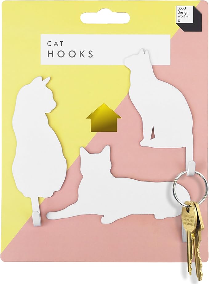 Suck UK Cat Hooks - Cat Keyholders - Novelty Gift for Pet Lovers - Decorative Metal Hangers for Keys Leashes Towels Pet Collars & Small Items - Multi Use Home Decor & Wall Hook Key Holder Organizer