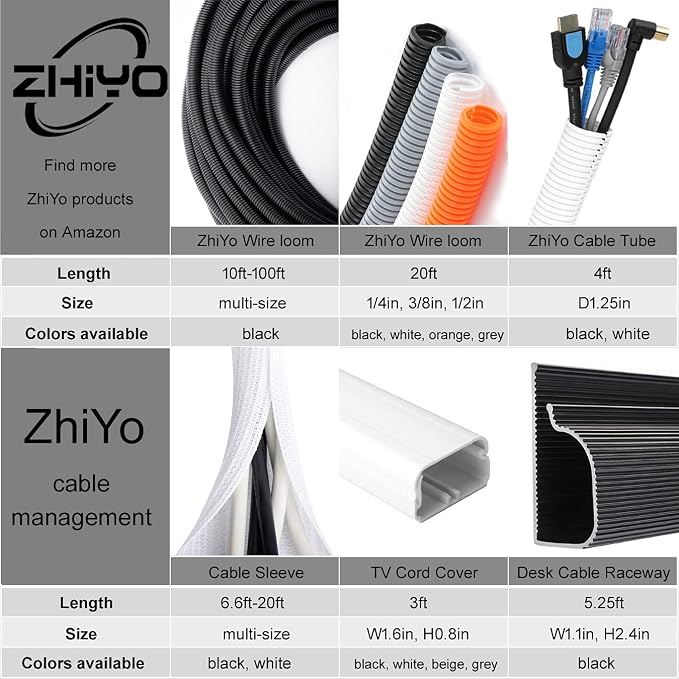 ZhiYo 6.6ft - 4/5 inch Cable Sleeve, Cord Wrap Wire Protector Tubing for Pets, PC Cable Wrap, Computer Cable Management Sleeve - Black | Cord Wrap, Wire Protector Tubing, For Pets, PC Cable Management