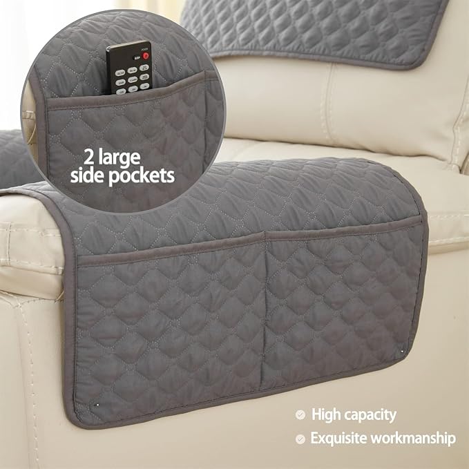 Armrest Covers Armchair Slipcover, Couch Arm Covers Recliner Covers with Storage Pockets Armrest Protector for Chair Sofa(Dark Gray,3 Seat | 5 Piece Set)