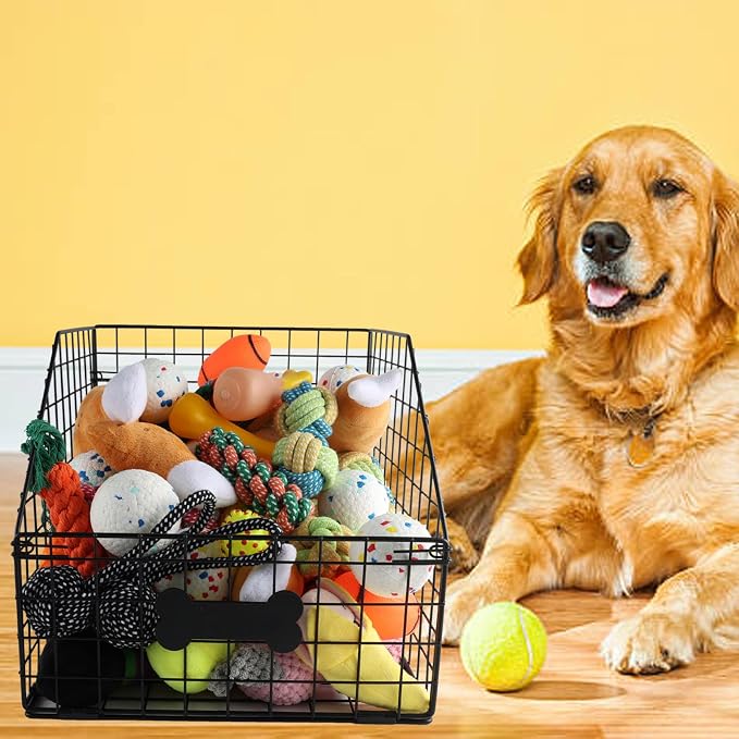 Geyecete dog toy basket Pet wire folding dog toy bin Trapezoid dog toy box Dog Toys Storage Toy box for dogs Dog Toy organizer-Can be Personalized