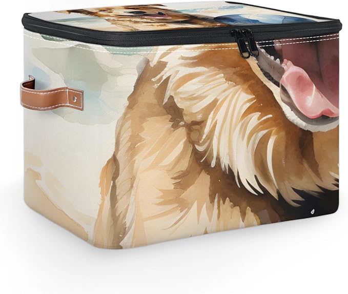 Dog Puppy Foldable Storage Bin with Lid Zipper | Closet Shelf Organizer, Boxes, Basket Containers for Home, Lidded Storage Cube for Bedroom, Waterproof, with Handles