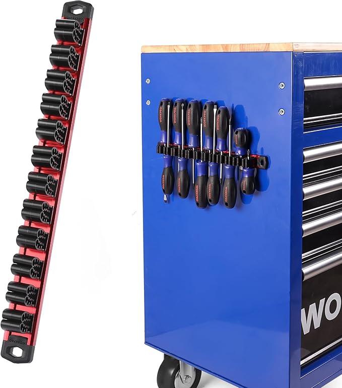 WORKPRO Magnetic Screwdriver and Wrench Organizer Set, 12-Slot Tool Holder | Aluminum Rail, Magnetic Force, Flexible High-Tension Tool Clips, For Tool Box Drawer & Wall-Mount Storage