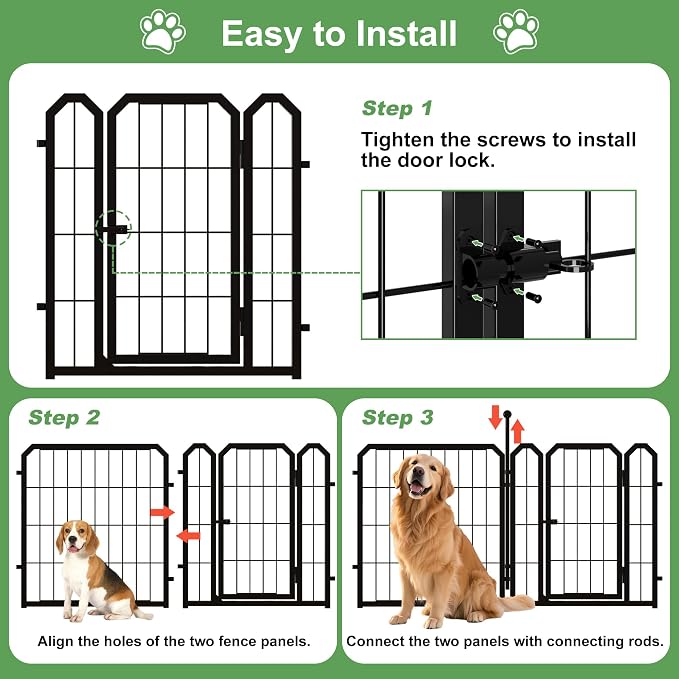Outdoor Dog Playpen, 24 Inch 16 Panels Pet Fence, Black | 2 Doors for Easy Access, Adjustable and Expandable Design, Pet-Safe Edges and Secure Lock, Rust-Resistant, Yard and Home Use