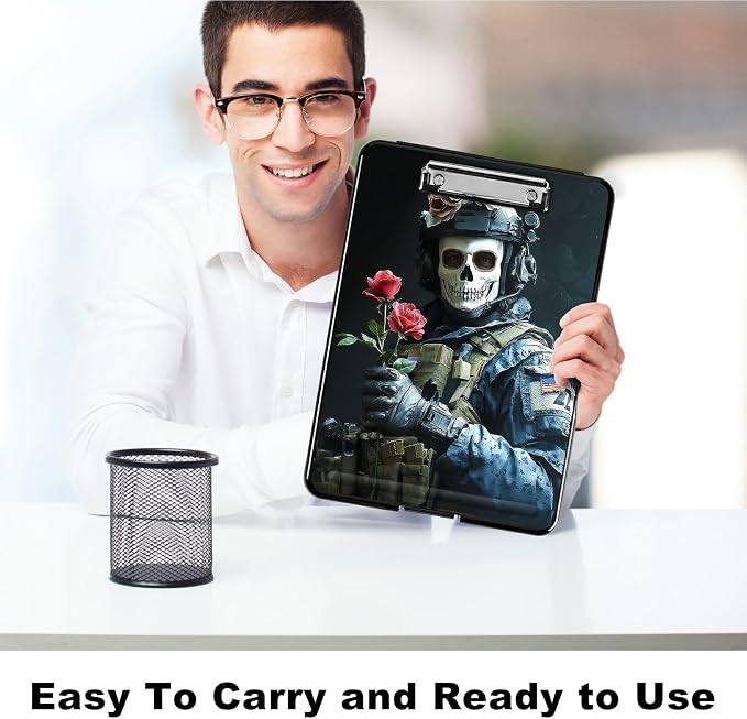 Heavy Duty Storage Clipboard, Slim Nursing Clipboard with Internal Pen Case, Portable File Organizer Case for A4 Letter Size Paper Office Medical Professionals, Skull Man Flower