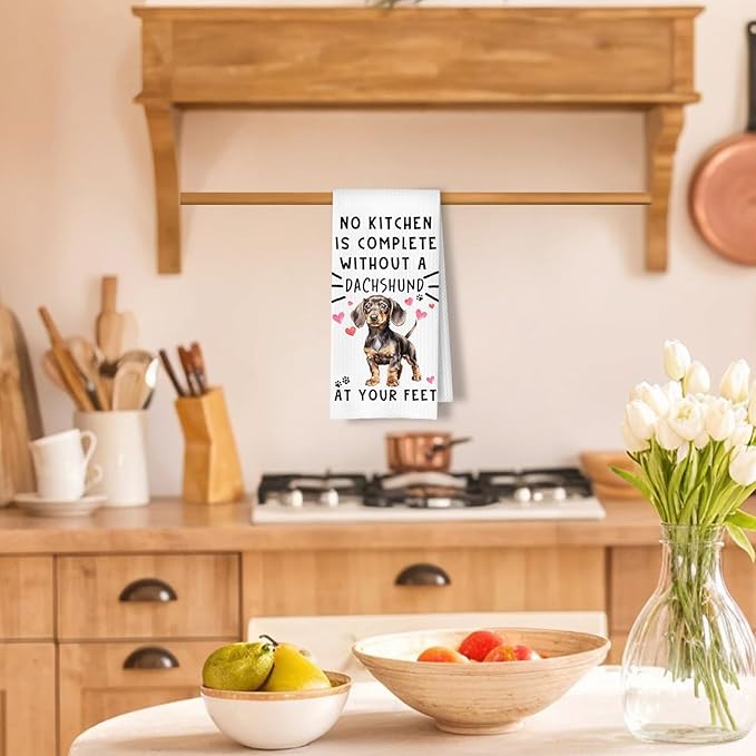 Dachshund Funny Dog Kitchen Towels for Bathroom- Wiener Waffle Weave Hand Towels,A Kitchen is Not Complete Without A Dachshund Dish Towel,Dog Lovers Gift,16×24 Inch