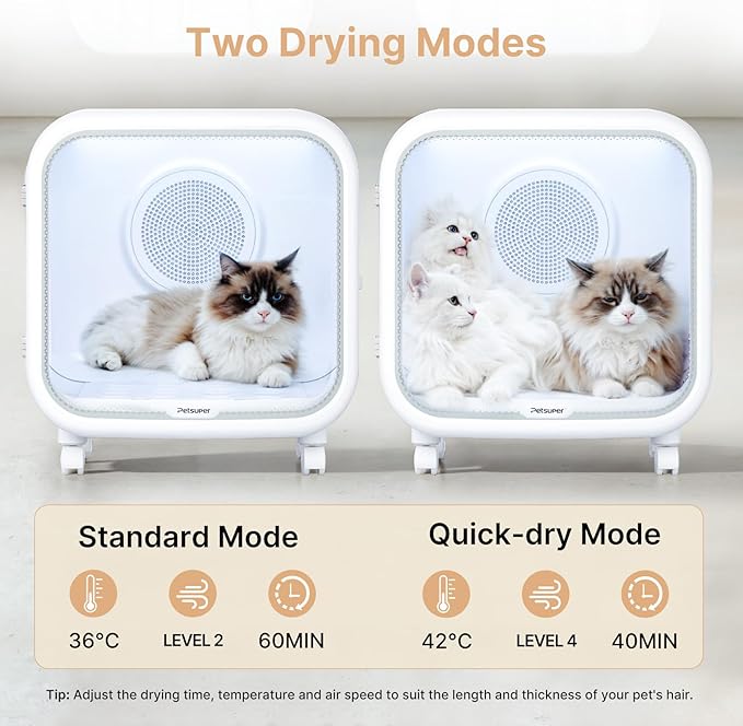 Upgrade 75L Large Automatic Cat Dryer Box with Pet Towel -360° Rapid Drying and APP Control, Smart Safe Temperature & Overheat Protection, Ultra-Quiet & Grooming Box for Cats and Small Dogs