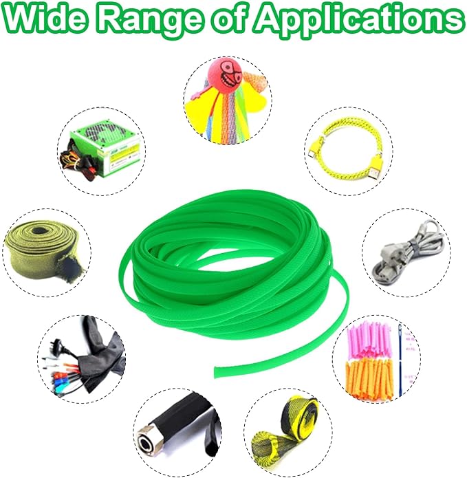 Heyiarbeit 10m/32.8ft PET Expandable Braid Cable Sleeving Flexible Wire Mesh Sleeve Fluorescent Green 6mm
